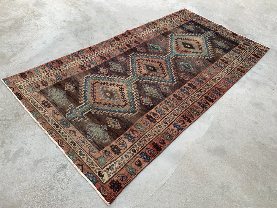 9'3 x 4'8 Hand-Knotted Persian Wool Rug - Brown Tribal Geometric Area Rug - KBHM-645