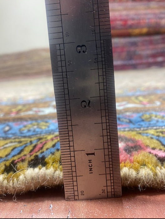 6’6” × 9’4” Hand-Knotted Persian Wool Rug – Beige & Blue Diamond Medallion