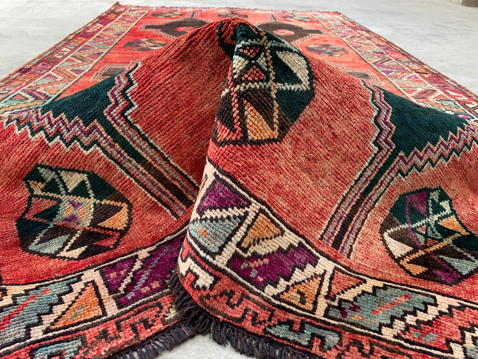 9'3 x 5'2 Hand-Knotted Persian Wool Rug - Coral Tribal Geometric Area Rug - KBHM-650