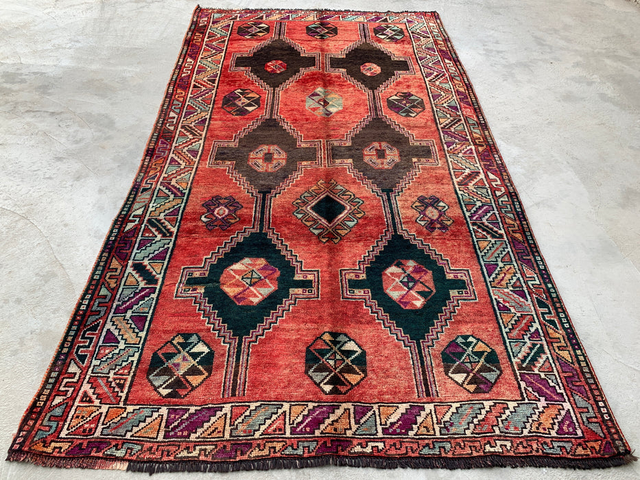 9'3 x 5'2 Hand-Knotted Persian Wool Rug - Coral Tribal Geometric Area Rug - KBHM-650