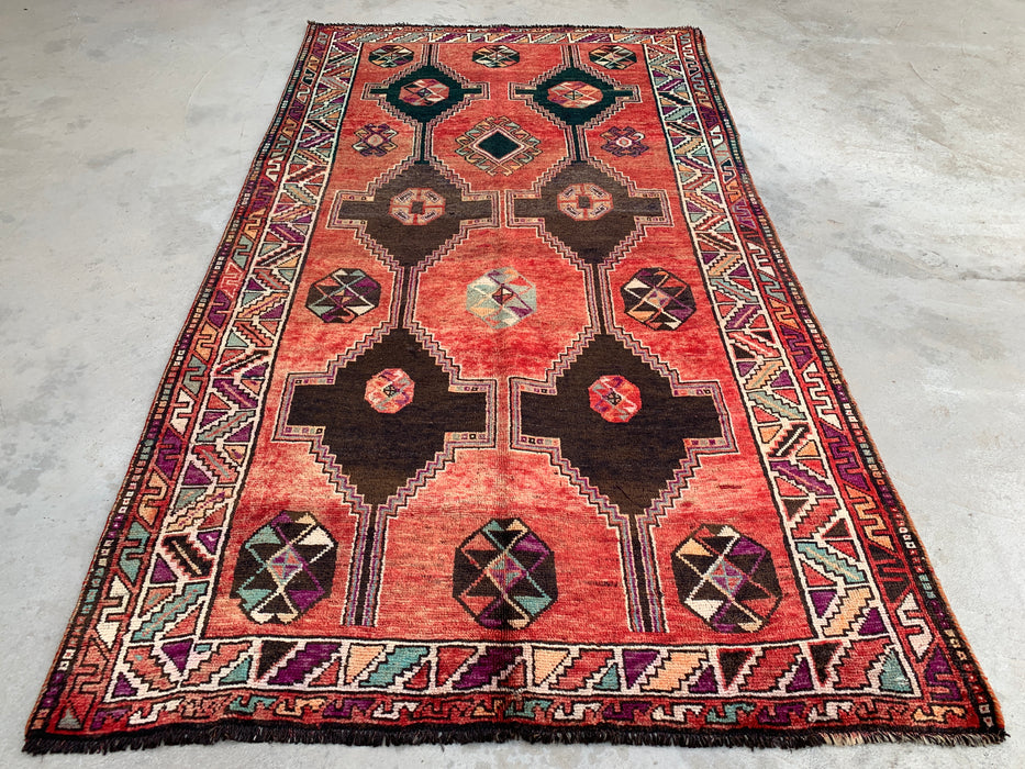 9'3 x 5'2 Hand-Knotted Persian Wool Rug - Coral Tribal Geometric Area Rug - KBHM-650