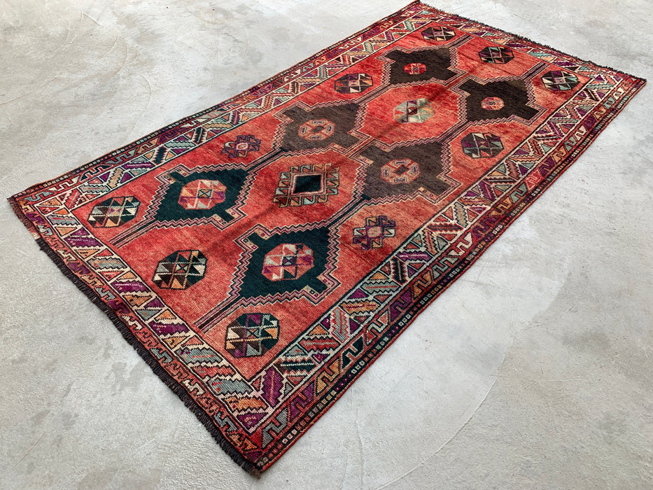 9'3 x 5'2 Hand-Knotted Persian Wool Rug - Coral Tribal Geometric Area Rug - KBHM-650