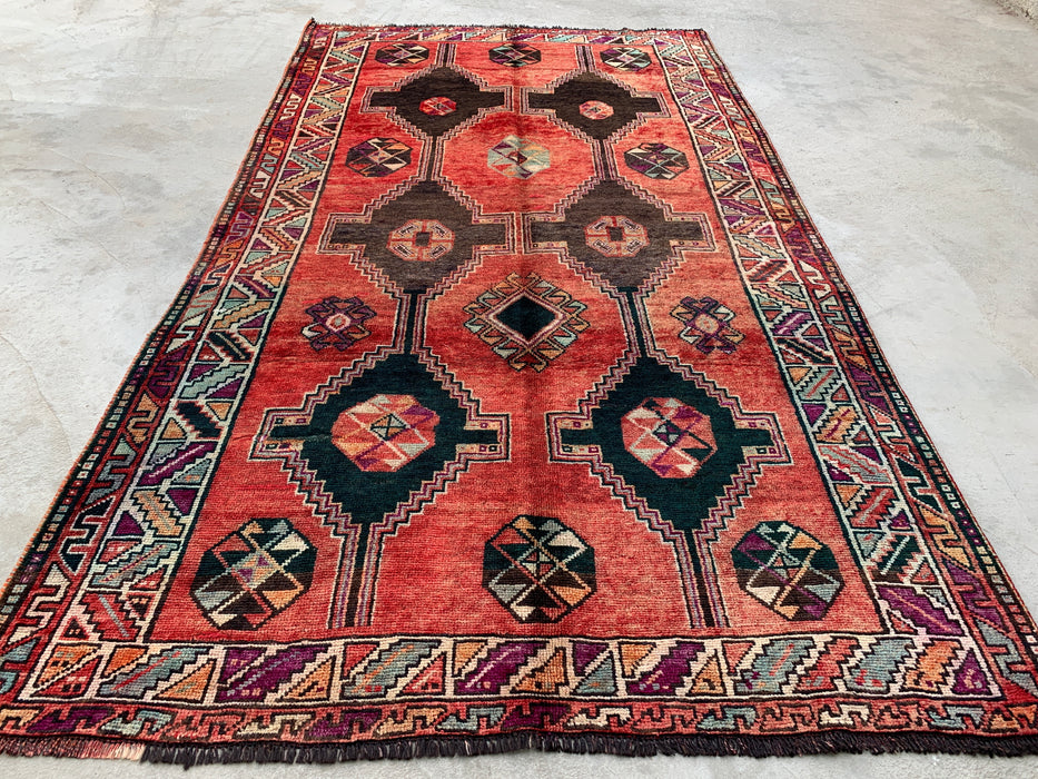 9'3 x 5'2 Hand-Knotted Persian Wool Rug - Coral Tribal Geometric Area Rug - KBHM-650