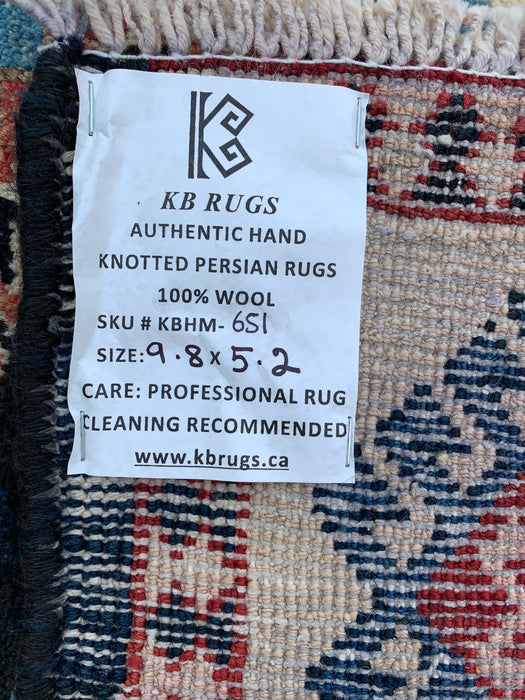 9'8 x 5'2 Hand-Knotted Persian Wool Rug - Blue Tribal Geometric Area Rug - KBHM-651