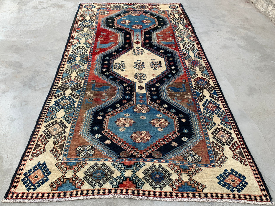 9'8 x 5'2 Hand-Knotted Persian Wool Rug - Blue Tribal Geometric Area Rug - KBHM-651