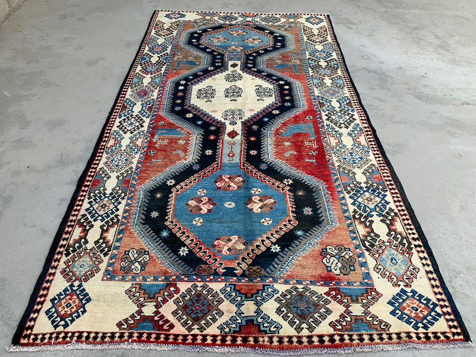9'8 x 5'2 Hand-Knotted Persian Wool Rug - Blue Tribal Geometric Area Rug - KBHM-651