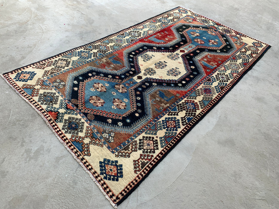9'8 x 5'2 Hand-Knotted Persian Wool Rug - Blue Tribal Geometric Area Rug - KBHM-651