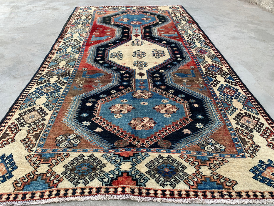 9'8 x 5'2 Hand-Knotted Persian Wool Rug - Blue Tribal Geometric Area Rug - KBHM-651