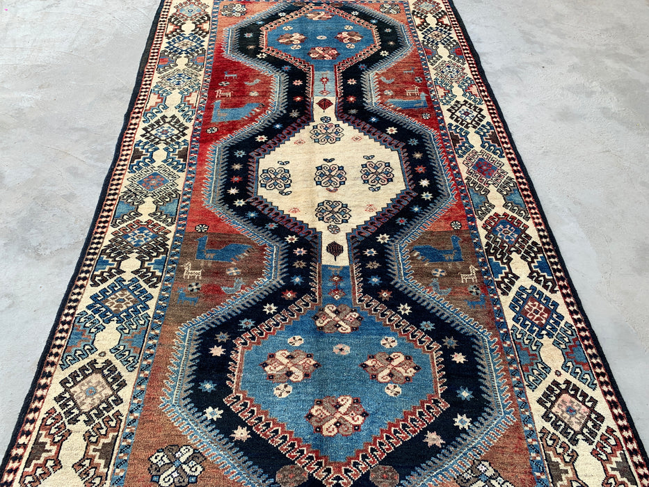 9'8 x 5'2 Hand-Knotted Persian Wool Rug - Blue Tribal Geometric Area Rug - KBHM-651