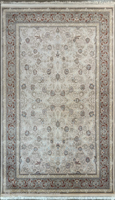 Luxury Persian Machine-Made Rug – Beige / Rust Floral Border – 7' x 10'