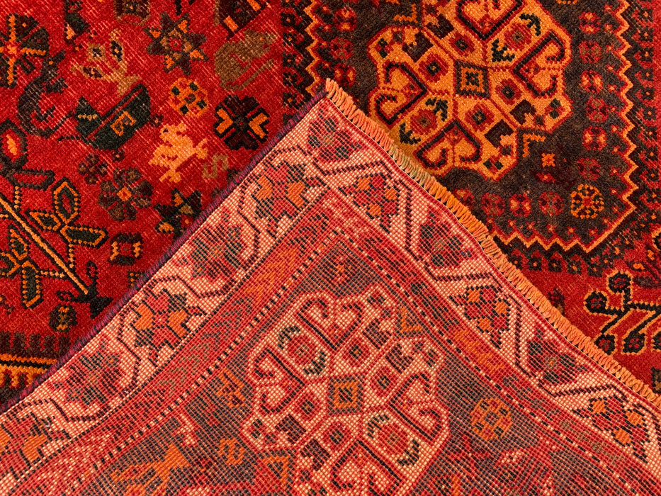 Handmade Persian Wool Area Rug 7x10 - Red Tribal Medallion Persian Style Rug - Exact Size 9'1" x 5'11" - KBHM-652