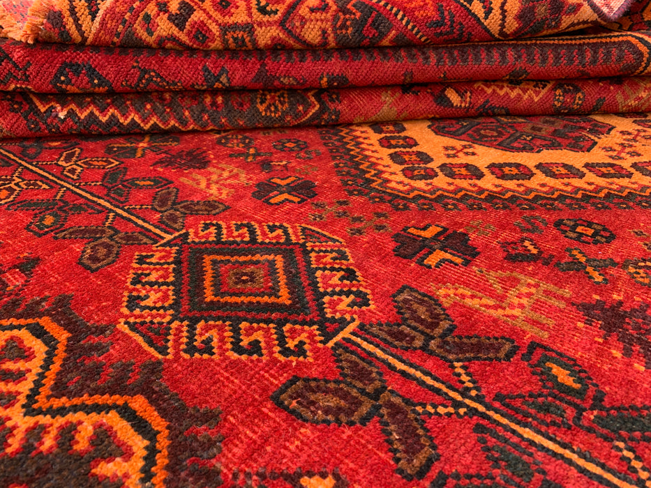 Handmade Persian Wool Area Rug 7x10 - Red Tribal Medallion Persian Style Rug - Exact Size 9'1" x 5'11" - KBHM-652