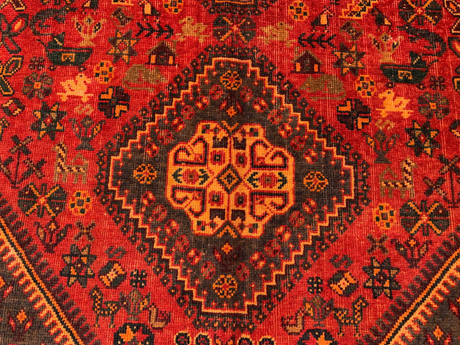 Handmade Persian Wool Area Rug 7x10 - Red Tribal Medallion Persian Style Rug - Exact Size 9'1" x 5'11" - KBHM-652