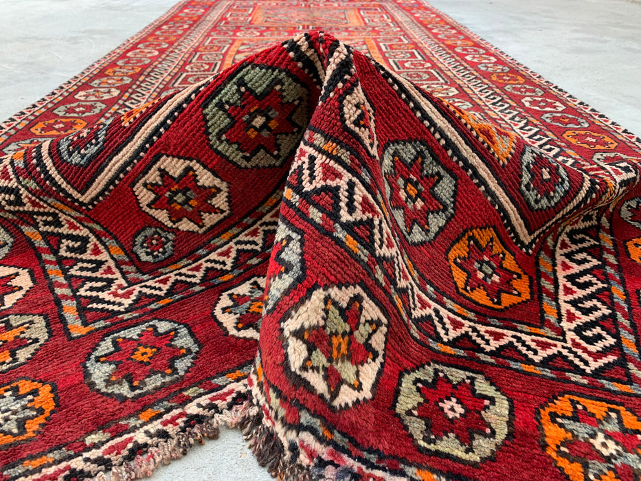 9'7 x 4'2 Hand-Knotted Persian Wool Rug - Red Tribal Geometric Area Rug - KBHM-653