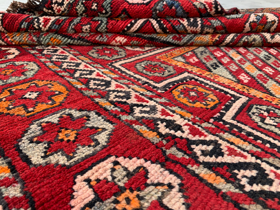 9'7 x 4'2 Hand-Knotted Persian Wool Rug - Red Tribal Geometric Area Rug - KBHM-653