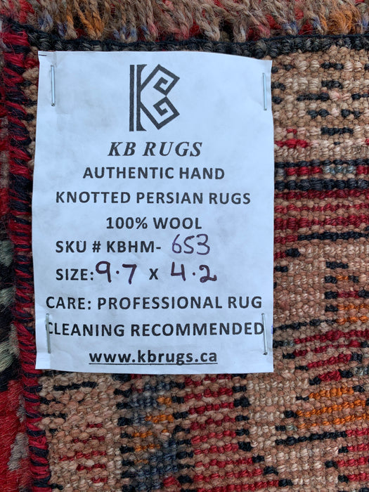 9'7 x 4'2 Hand-Knotted Persian Wool Rug - Red Tribal Geometric Area Rug - KBHM-653