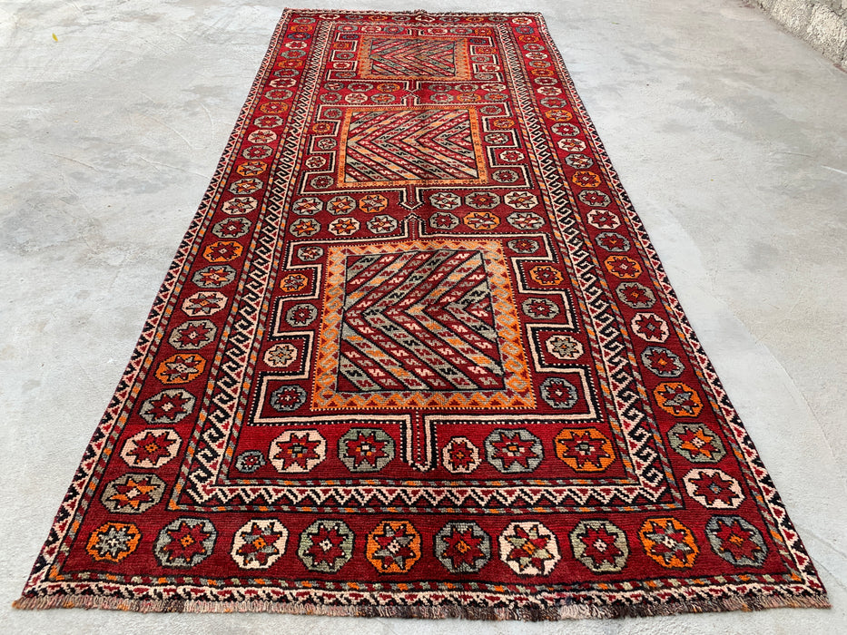 9'7 x 4'2 Hand-Knotted Persian Wool Rug - Red Tribal Geometric Area Rug - KBHM-653
