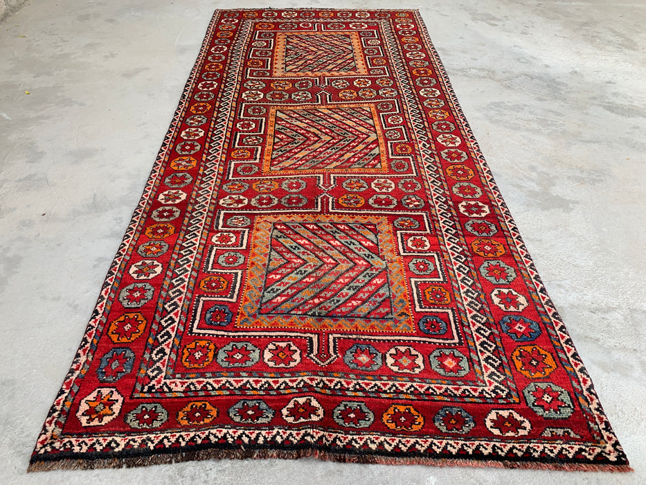 9'7 x 4'2 Hand-Knotted Persian Wool Rug - Red Tribal Geometric Area Rug - KBHM-653