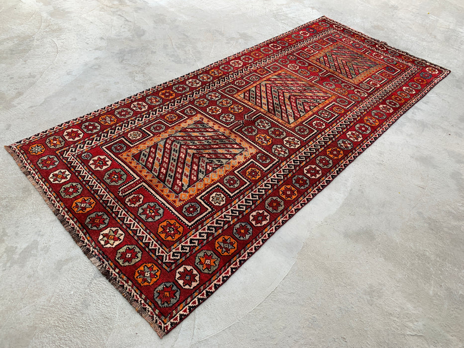 9'7 x 4'2 Hand-Knotted Persian Wool Rug - Red Tribal Geometric Area Rug - KBHM-653