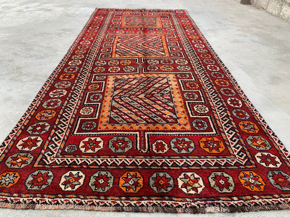 9'7 x 4'2 Hand-Knotted Persian Wool Rug - Red Tribal Geometric Area Rug - KBHM-653