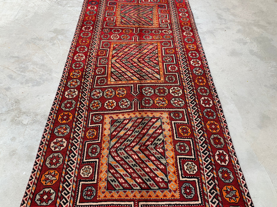 9'7 x 4'2 Hand-Knotted Persian Wool Rug - Red Tribal Geometric Area Rug - KBHM-653