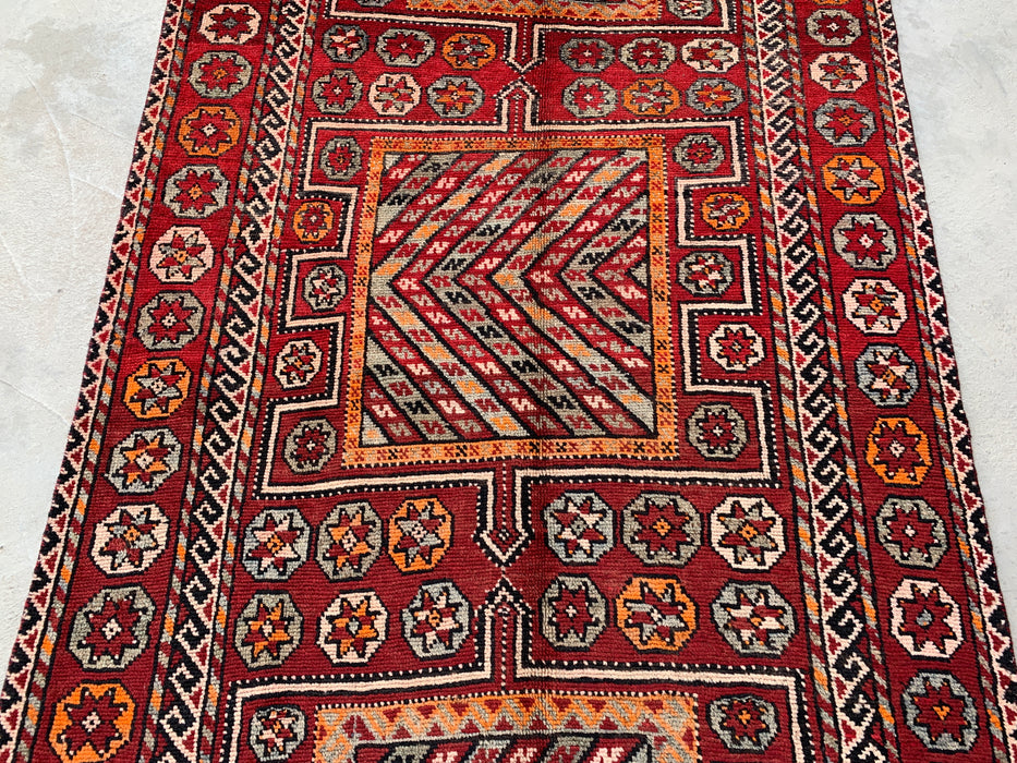 9'7 x 4'2 Hand-Knotted Persian Wool Rug - Red Tribal Geometric Area Rug - KBHM-653