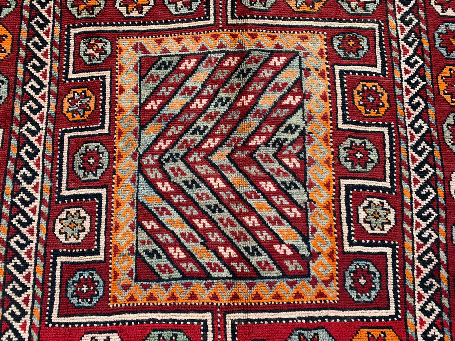 9'7 x 4'2 Hand-Knotted Persian Wool Rug - Red Tribal Geometric Area Rug - KBHM-653