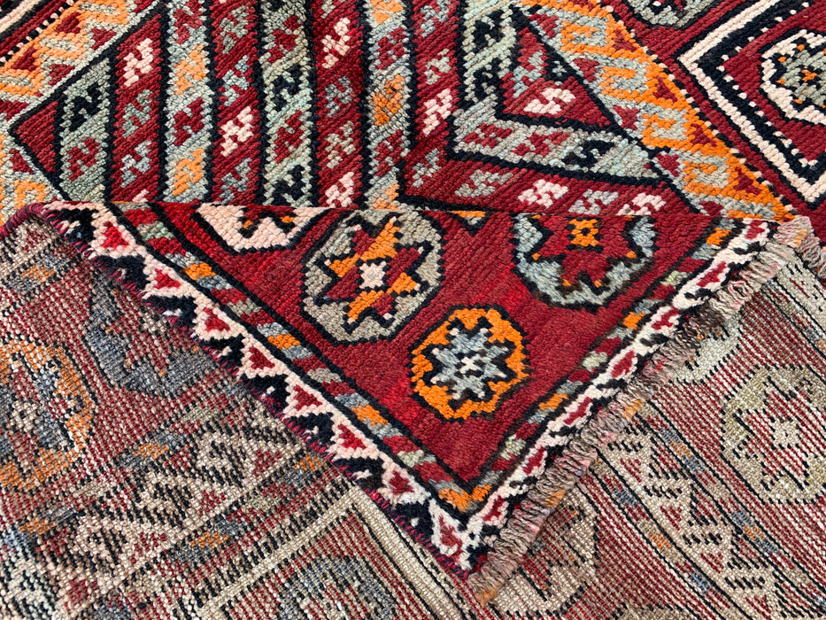 9'7 x 4'2 Hand-Knotted Persian Wool Rug - Red Tribal Geometric Area Rug - KBHM-653