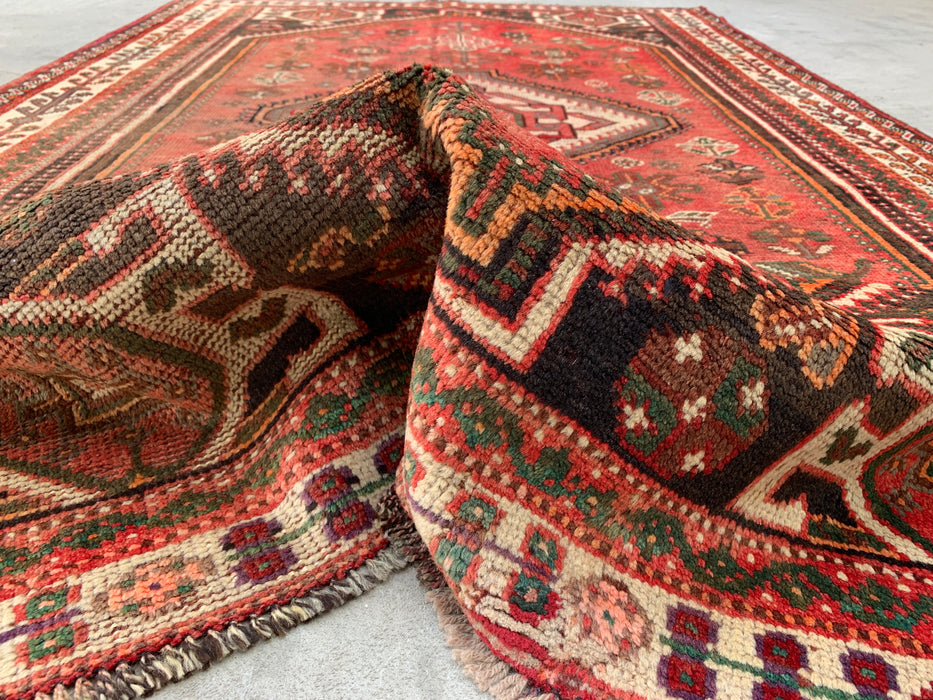 8'0 x 5'8 Hand-Knotted Persian Wool Rug - Red Tribal Medallion Area Rug - KBHM-655