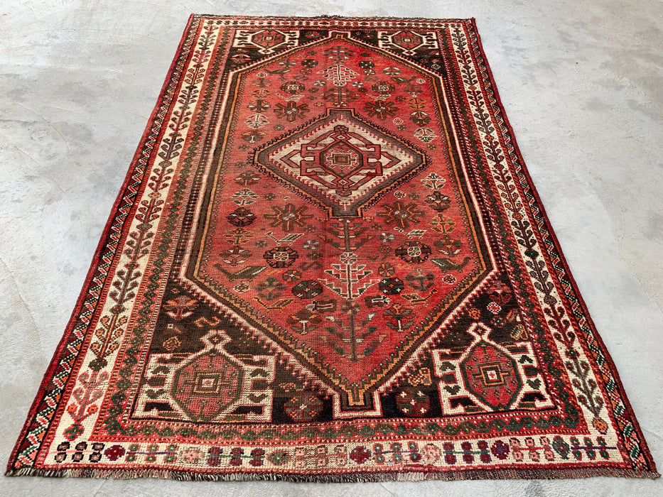8'0 x 5'8 Hand-Knotted Persian Wool Rug - Red Tribal Medallion Area Rug - KBHM-655