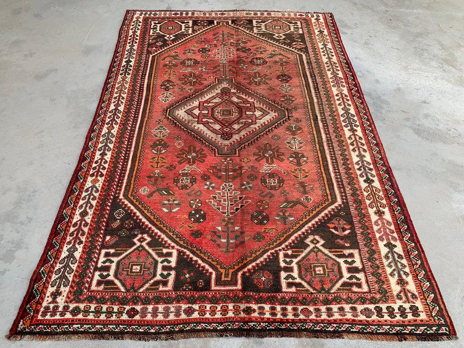 8'0 x 5'8 Hand-Knotted Persian Wool Rug - Red Tribal Medallion Area Rug - KBHM-655