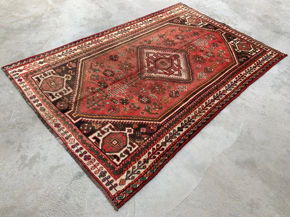 8'0 x 5'8 Hand-Knotted Persian Wool Rug - Red Tribal Medallion Area Rug - KBHM-655