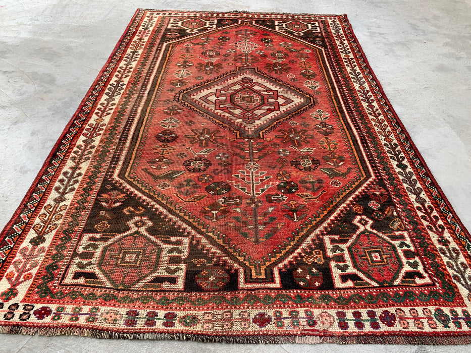 8'0 x 5'8 Hand-Knotted Persian Wool Rug - Red Tribal Medallion Area Rug - KBHM-655