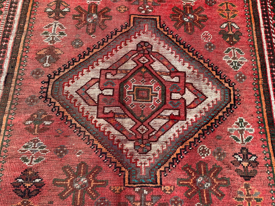 8'0 x 5'8 Hand-Knotted Persian Wool Rug - Red Tribal Medallion Area Rug - KBHM-655