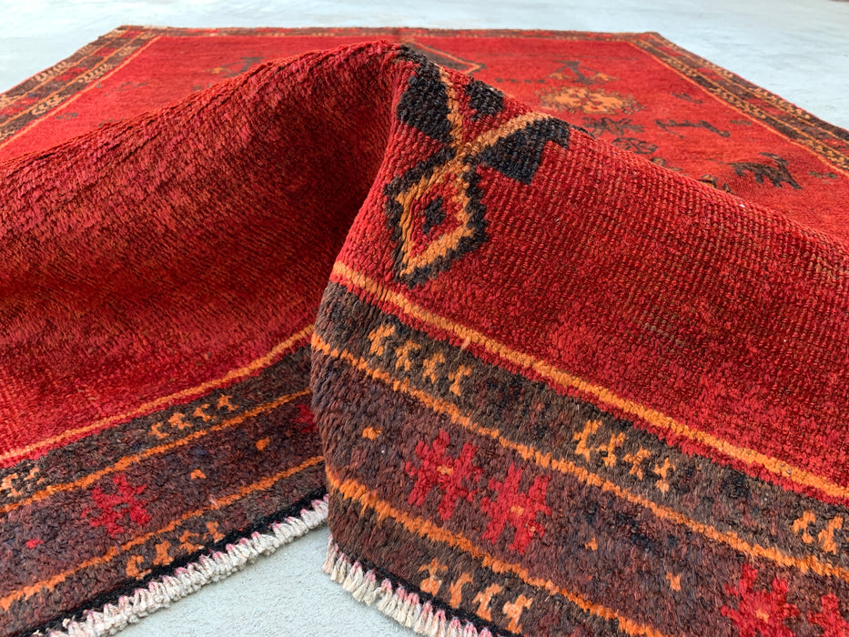 7'6 x 5'5 Hand-Knotted Persian Wool Rug - Red Tribal Geometric Area Rug - KBHM-656