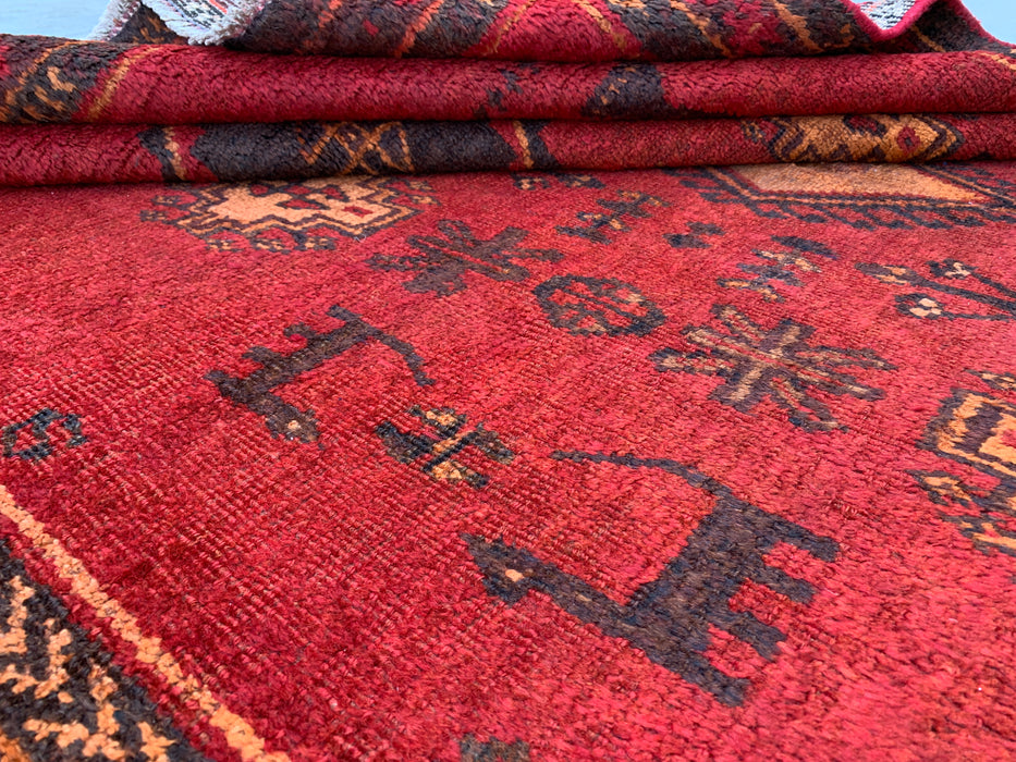 7'6 x 5'5 Hand-Knotted Persian Wool Rug - Red Tribal Geometric Area Rug - KBHM-656