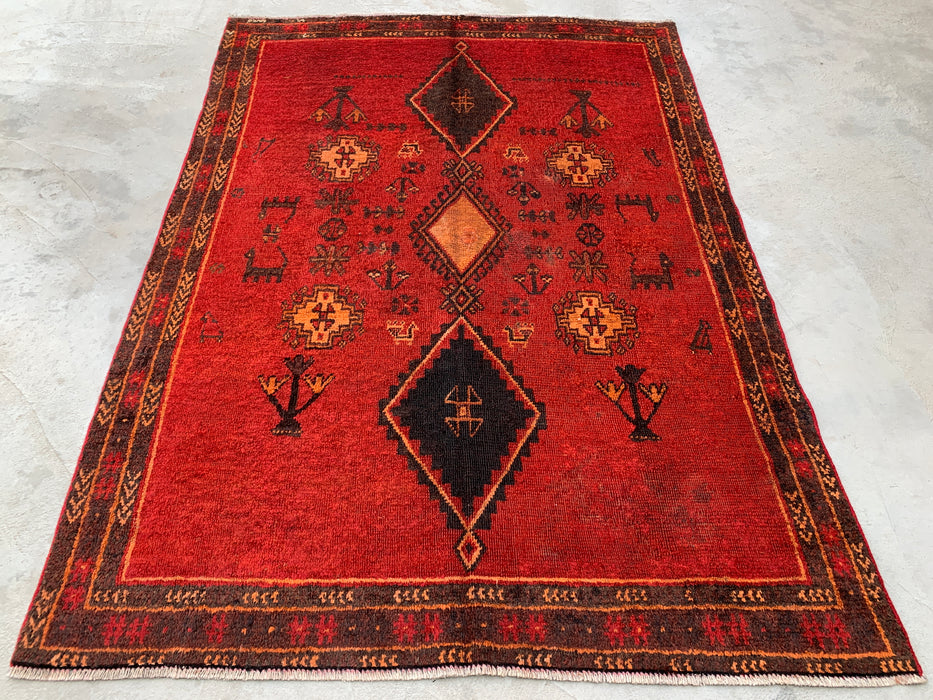 7'6 x 5'5 Hand-Knotted Persian Wool Rug - Red Tribal Geometric Area Rug - KBHM-656