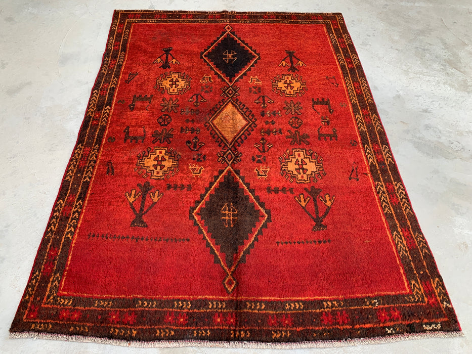 7'6 x 5'5 Hand-Knotted Persian Wool Rug - Red Tribal Geometric Area Rug - KBHM-656