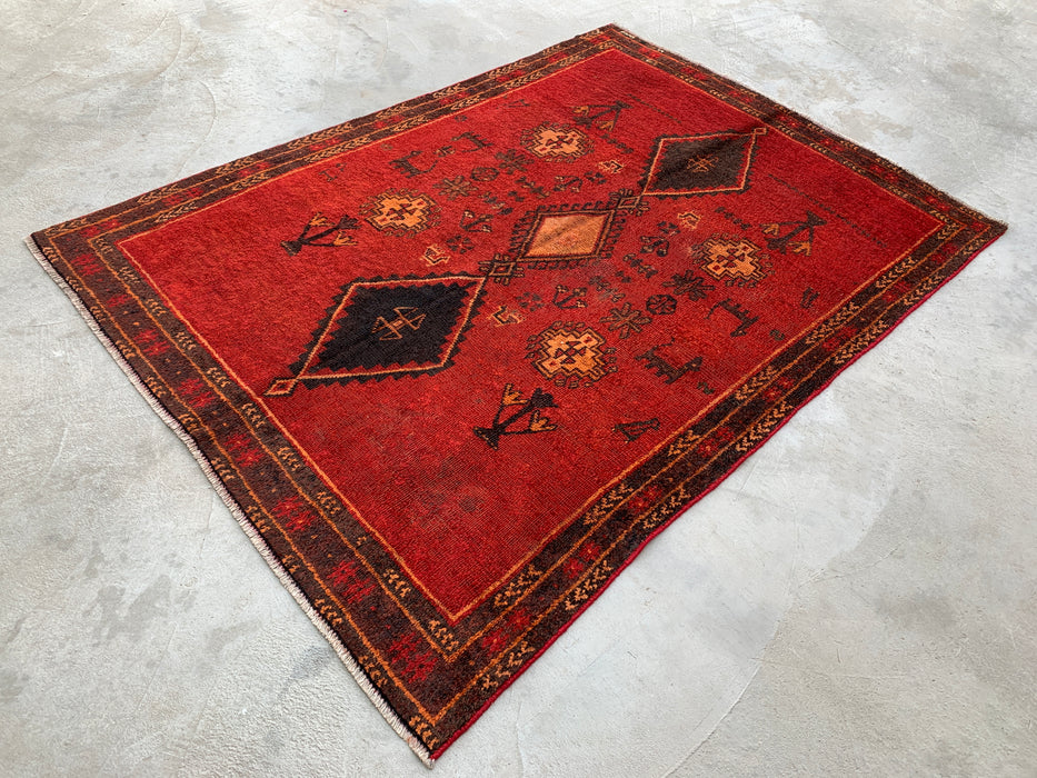 7'6 x 5'5 Hand-Knotted Persian Wool Rug - Red Tribal Geometric Area Rug - KBHM-656