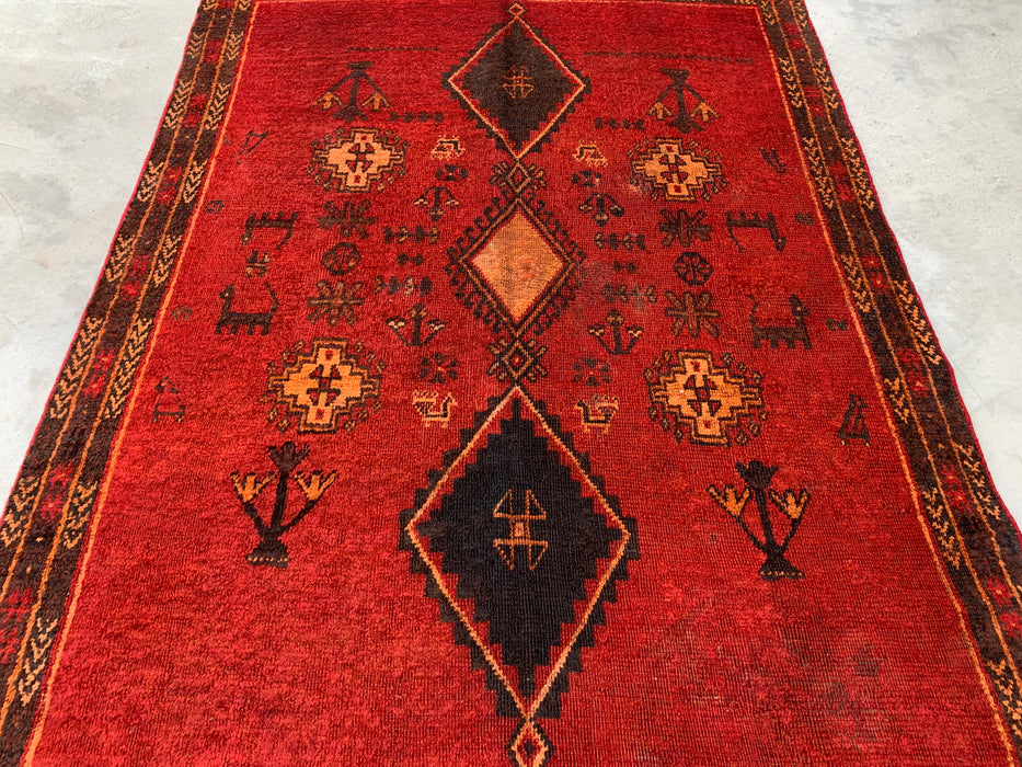 7'6 x 5'5 Hand-Knotted Persian Wool Rug - Red Tribal Geometric Area Rug - KBHM-656