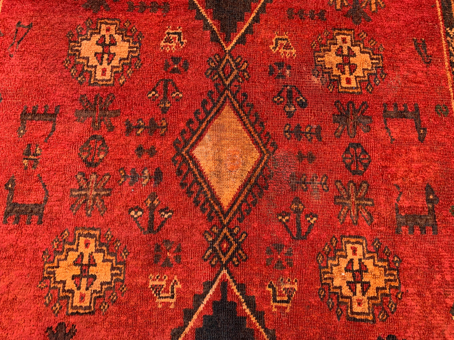 7'6 x 5'5 Hand-Knotted Persian Wool Rug - Red Tribal Geometric Area Rug - KBHM-656