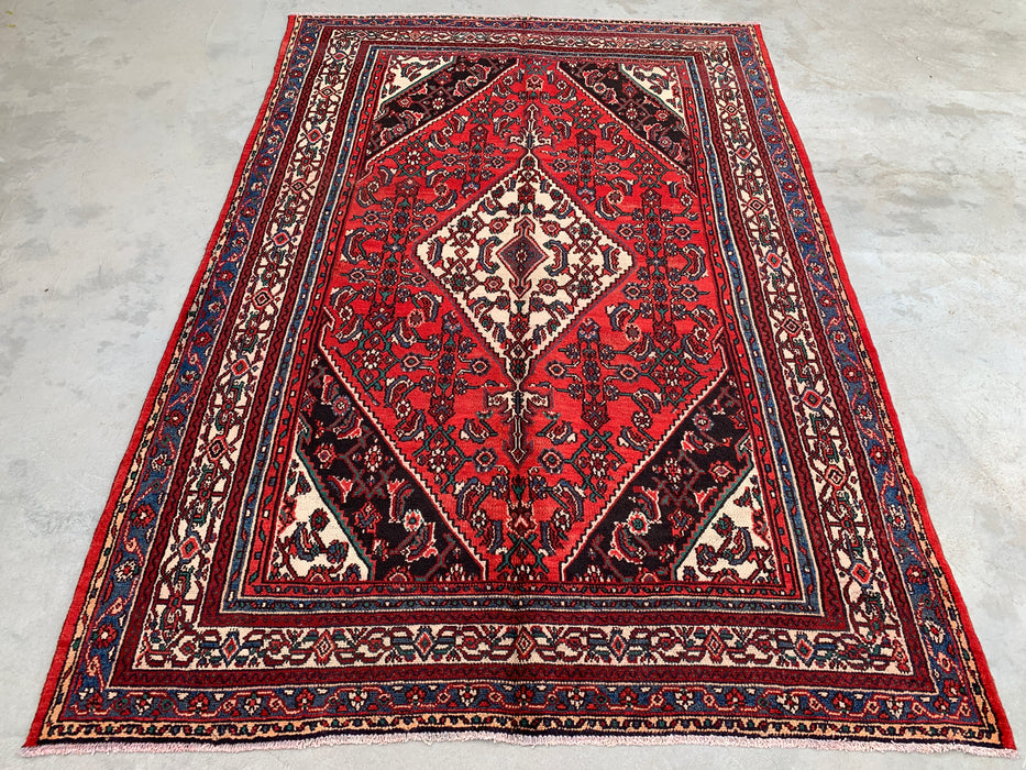 Handmade Persian Wool Area Rug 7x10 - Red Traditional Medallion Persian Style Rug - Exact Size 10'0" x 7'0" - KBHM-660