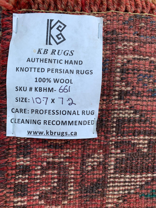 Handmade Persian Wool Area Rug 7x10 - Red Tribal Medallion Persian Style Rug - Exact Size 10'7" x 7'2" - KBHM-661