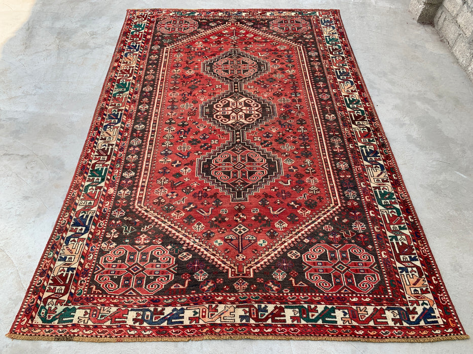 Handmade Persian Wool Area Rug 7x10 - Red Tribal Medallion Persian Style Rug - Exact Size 10'7" x 7'2" - KBHM-661