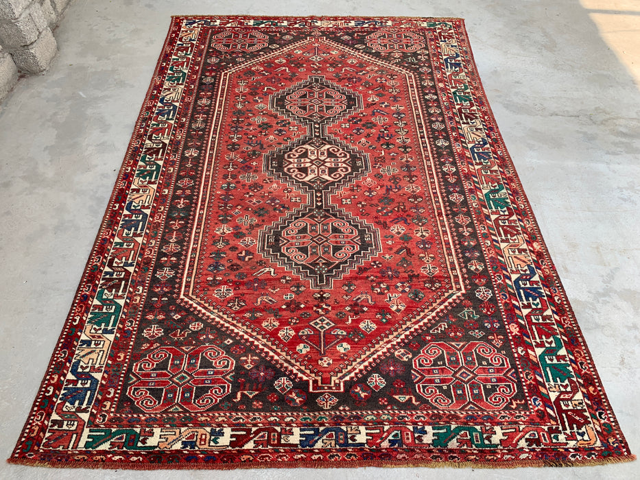 Handmade Persian Wool Area Rug 7x10 - Red Tribal Medallion Persian Style Rug - Exact Size 10'7" x 7'2" - KBHM-661
