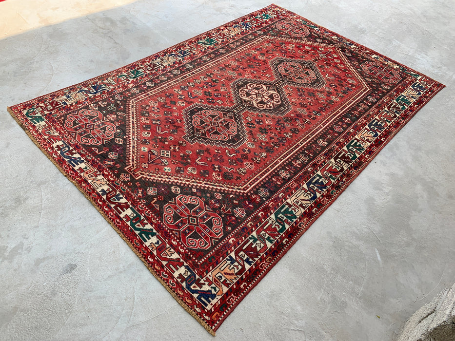 Handmade Persian Wool Area Rug 7x10 - Red Tribal Medallion Persian Style Rug - Exact Size 10'7" x 7'2" - KBHM-661