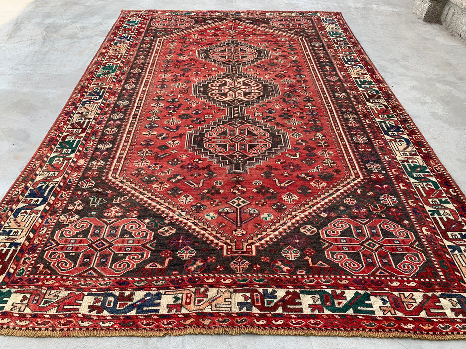 Handmade Persian Wool Area Rug 7x10 - Red Tribal Medallion Persian Style Rug - Exact Size 10'7" x 7'2" - KBHM-661
