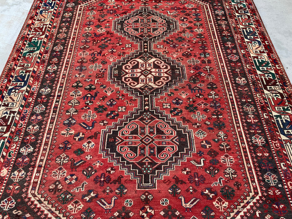 Handmade Persian Wool Area Rug 7x10 - Red Tribal Medallion Persian Style Rug - Exact Size 10'7" x 7'2" - KBHM-661