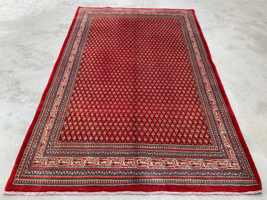 7'1 x 4'7 Hand-Knotted Persian Wool Rug - Red Geometric Traditional Area Rug - KBHM-662