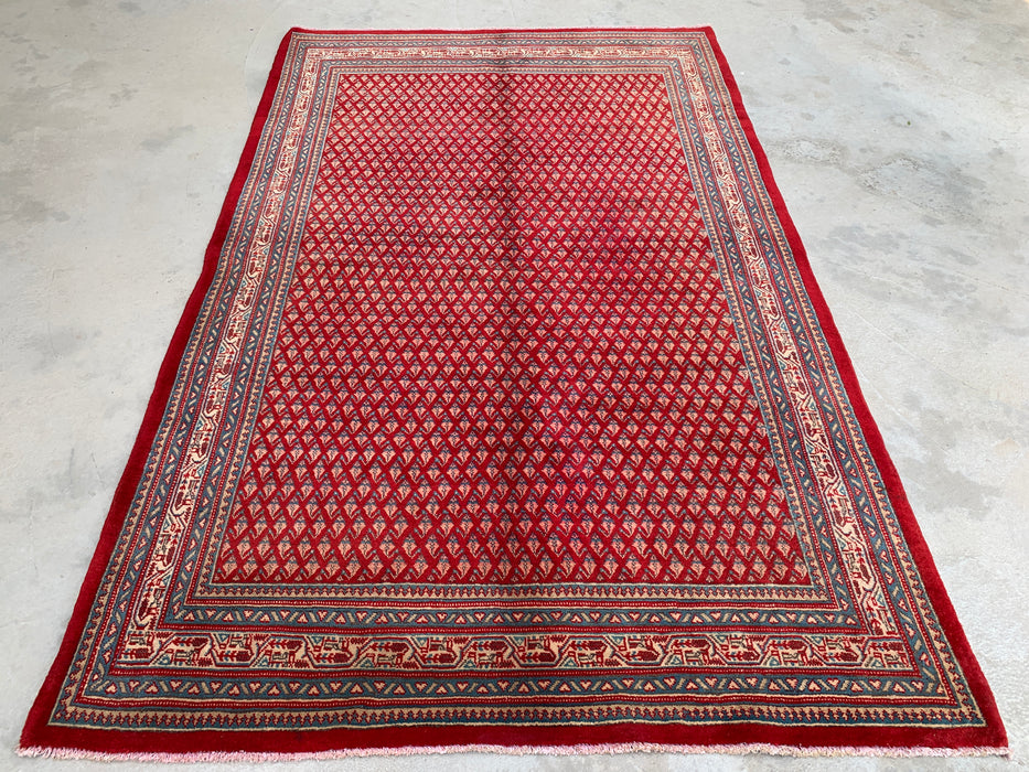 7'1 x 4'7 Hand-Knotted Persian Wool Rug - Red Geometric Traditional Area Rug - KBHM-662